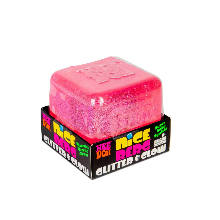 NeeDoh Nice Berg Glitter & Glow - Squishy Toy Cube, Big Glow in the Dark Fidget