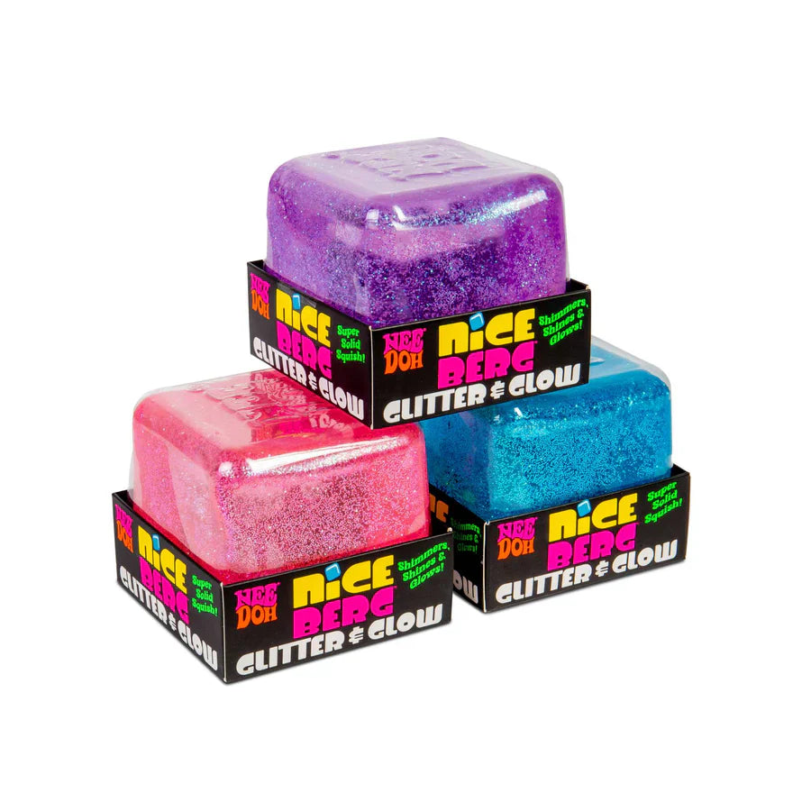 NeeDoh Nice Berg Glitter & Glow - Squishy Toy Cube, Big Glow in the Dark Fidget